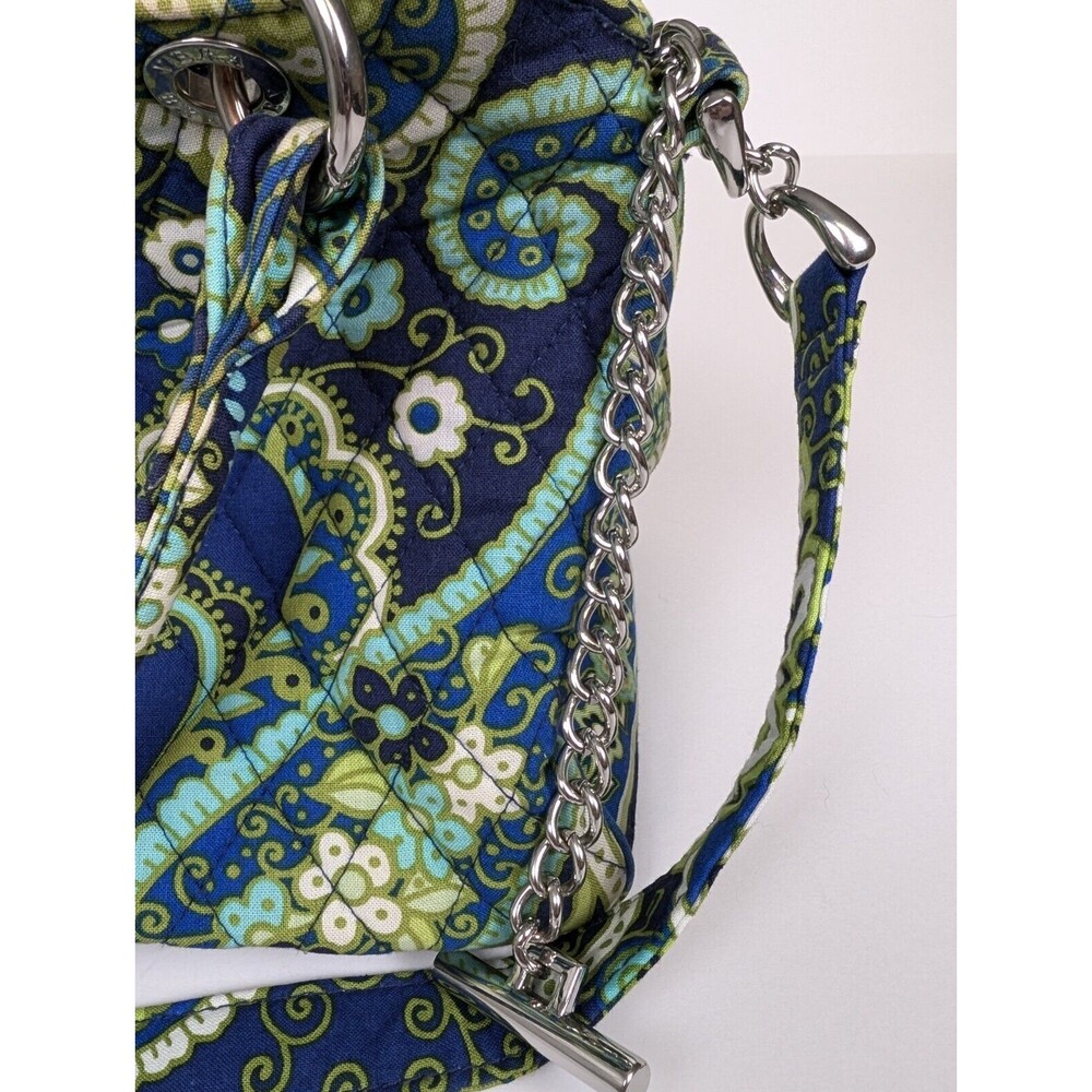 Vera Bradley Rhythm & Blues Shoulder Bag Purse Blue Green Paisley Silver Chain - Picture 2 of 14